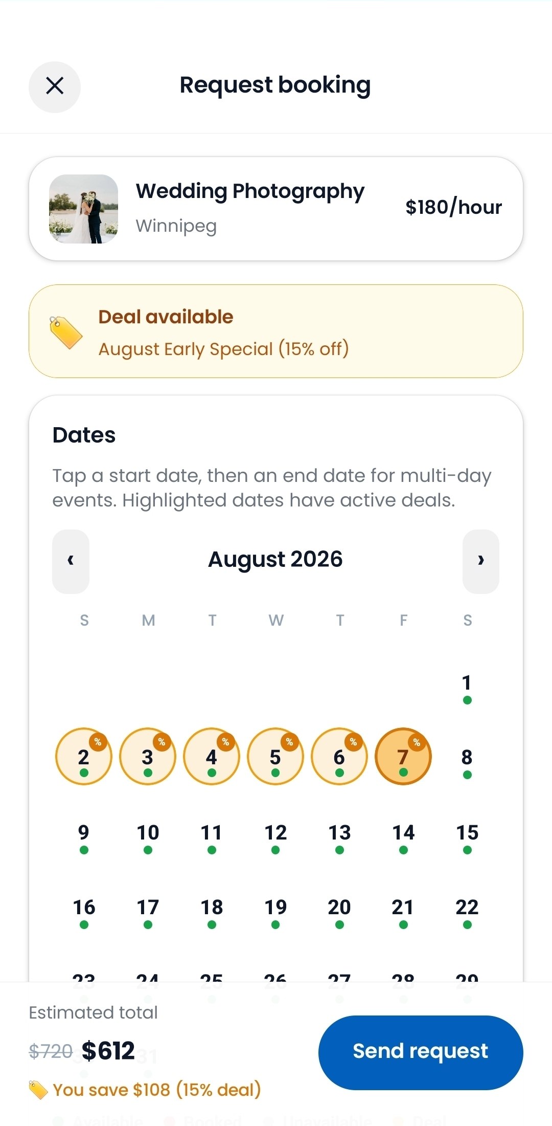 Everjoy app — booking a vendor